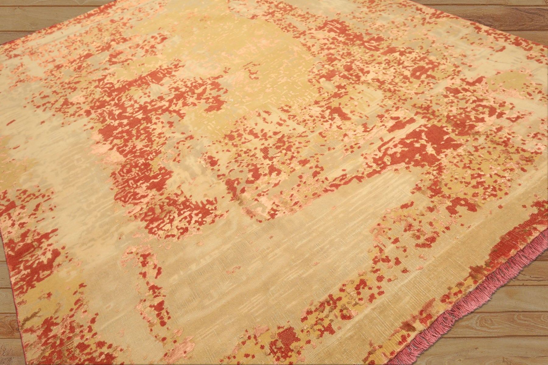 8x10 Gold, Sage, Burnt Orange Color Hand Knotted Sherpa Wool & Bamboo Silk Modern & Contemporay Oriental Rug