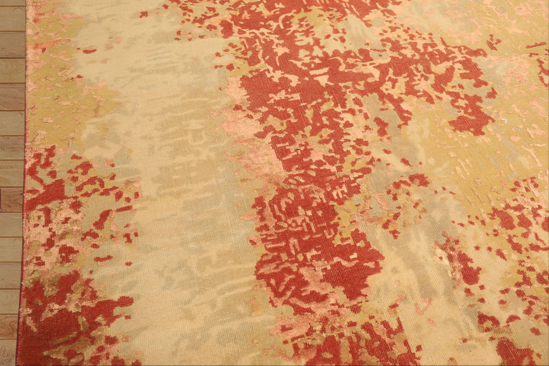 8x10 Gold, Sage, Burnt Orange Color Hand Knotted Sherpa Wool & Bamboo Silk Modern & Contemporay Oriental Rug