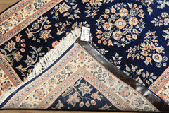 4x6 Navy, Ivory, Peach Color Hand Knotted Sarouk New Zealand Wool Traditional Oriental Rug