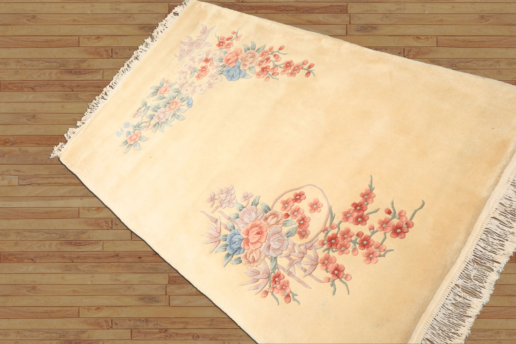 4x6 Ivory, Blush, Taupe Color Hand Knotted French Aubusson Savonnerie Wool Traditional Oriental Rug