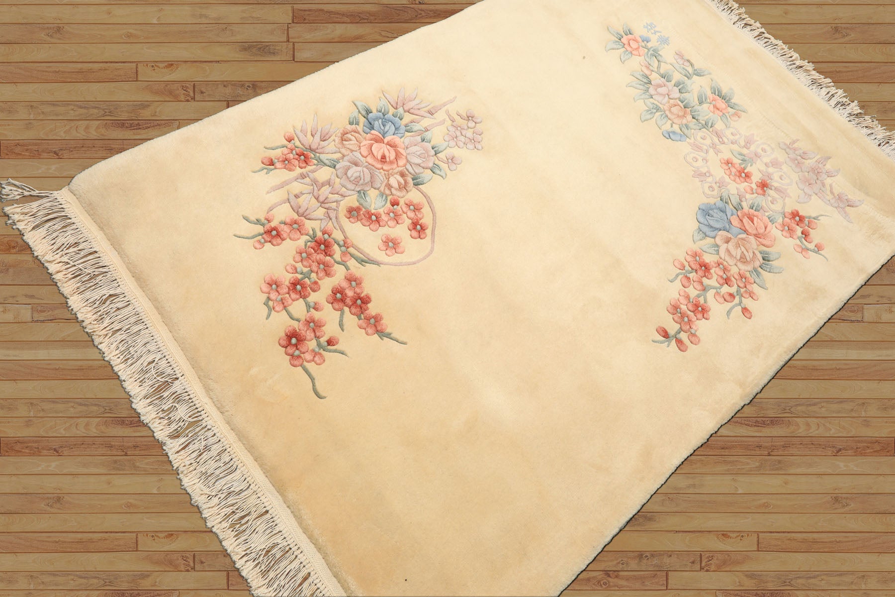 4x6 Ivory, Blush, Taupe Color Hand Knotted French Aubusson Savonnerie Wool Traditional Oriental Rug