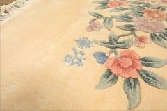 4x6 Ivory, Blush, Taupe Color Hand Knotted French Aubusson Savonnerie Wool Traditional Oriental Rug