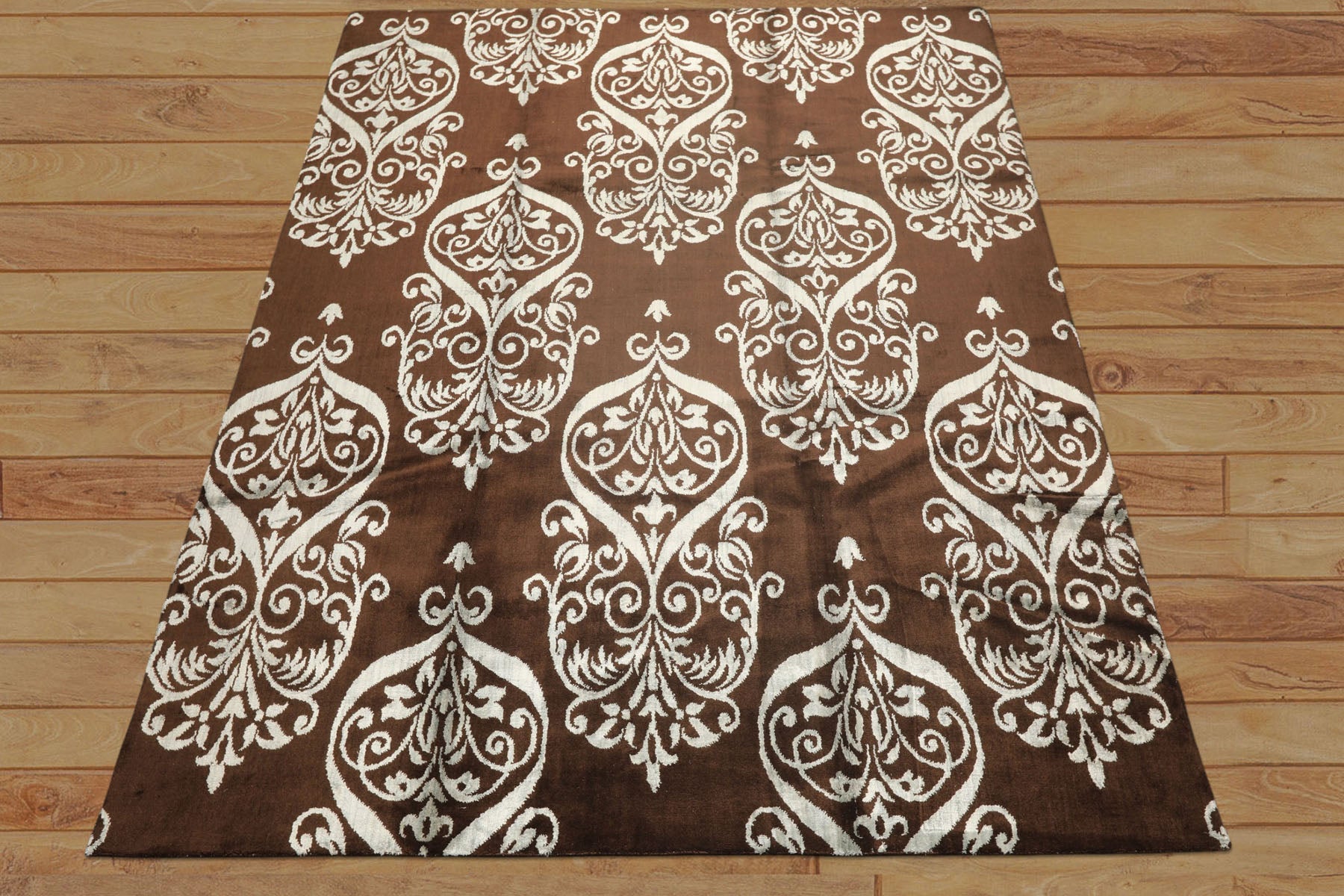 8x10 Chocolate, Slate, Color Hand Loomed Indo Tibetan Wool & Bamboo Silk Transitional Oriental Rug