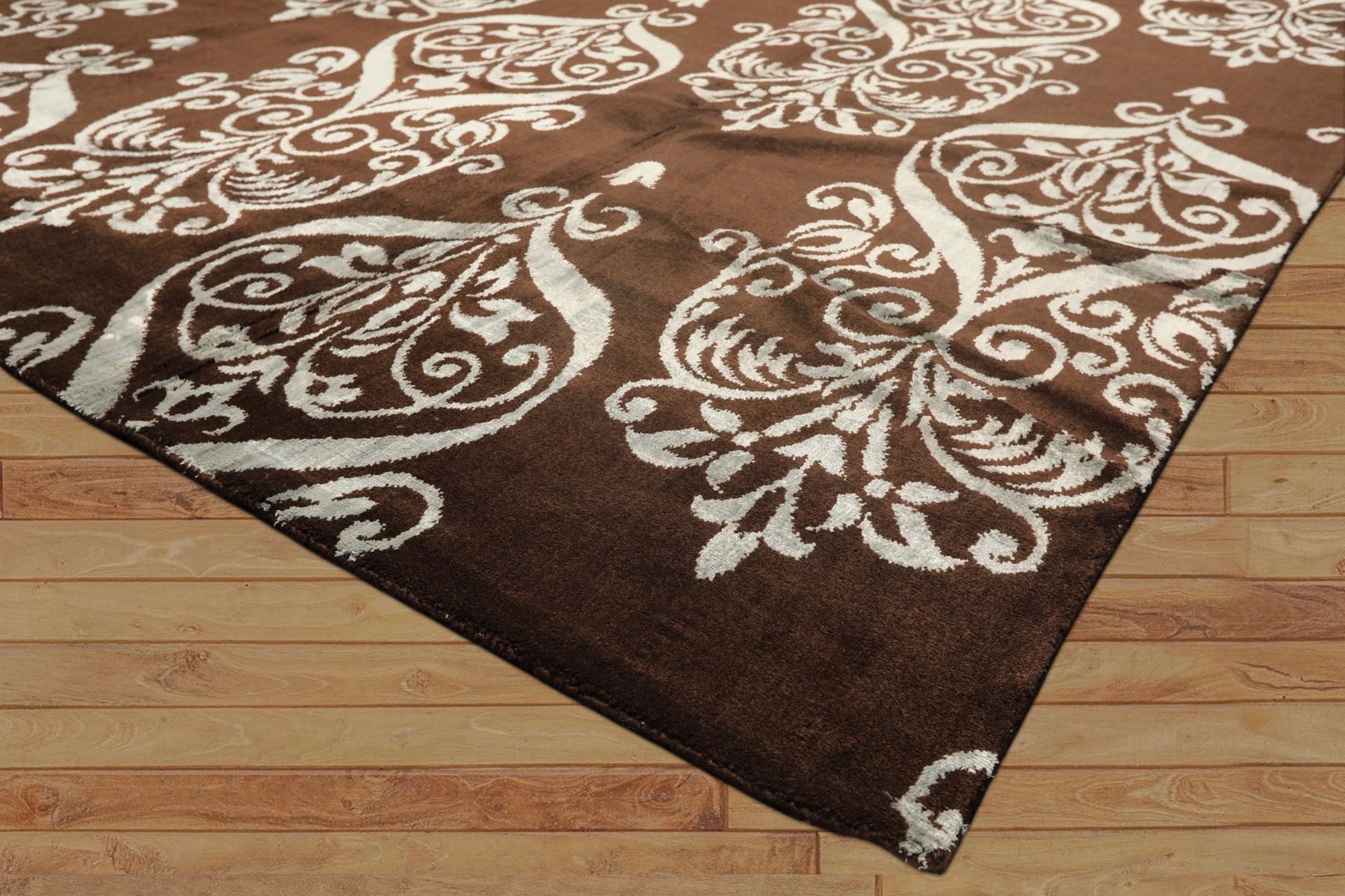 8x10 Chocolate, Slate, Color Hand Loomed Indo Tibetan Wool & Bamboo Silk Transitional Oriental Rug