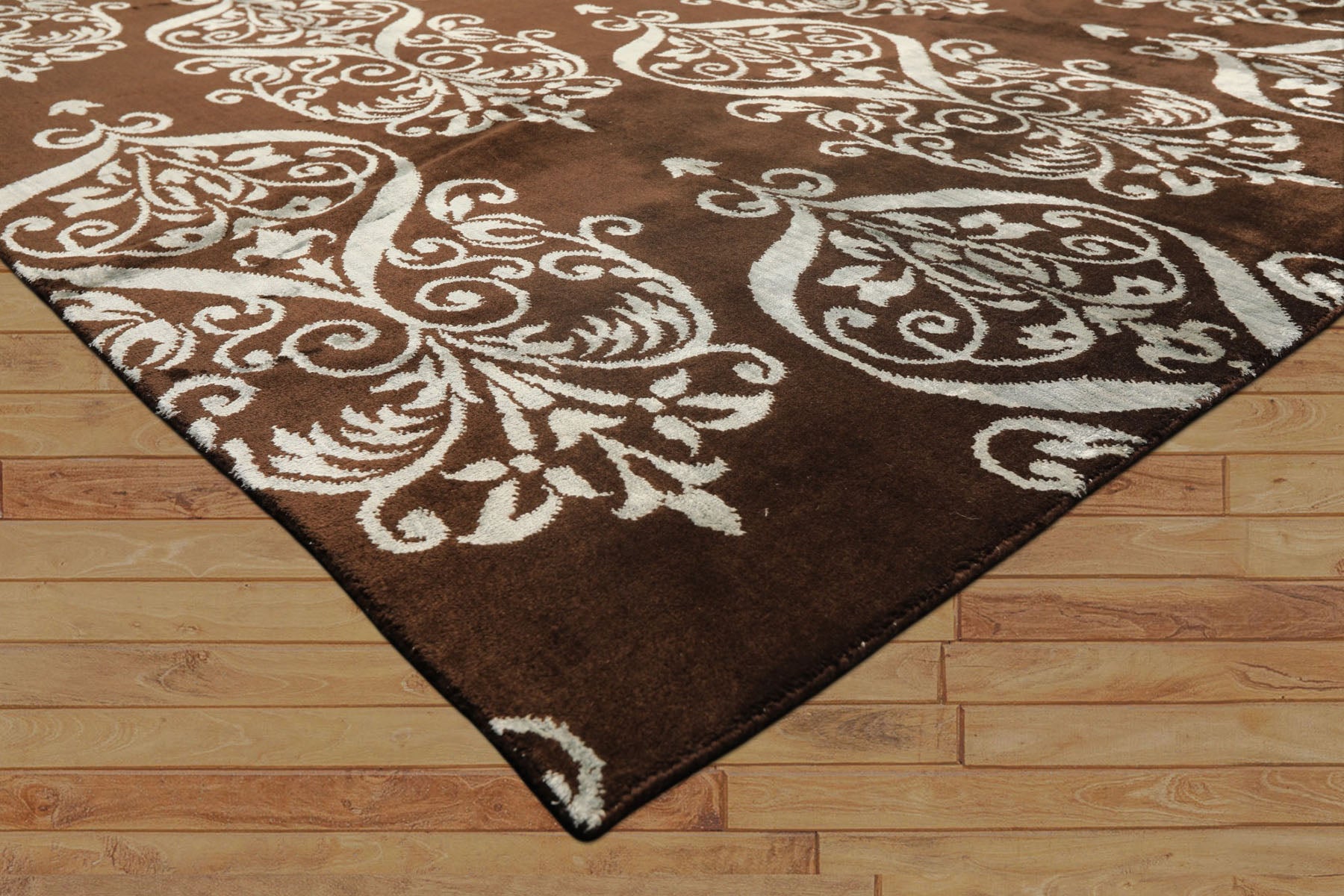 8x10 Chocolate, Slate, Color Hand Loomed Indo Tibetan Wool & Bamboo Silk Transitional Oriental Rug