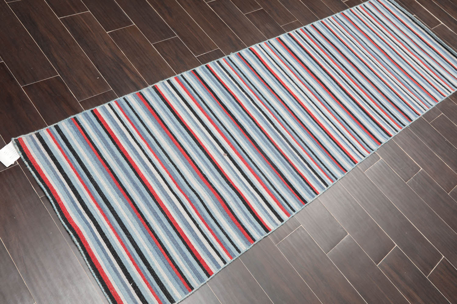 Runner Blue, Black, Terracotta Color Hand Woven Striped 100% Wool Traditional Oriental Rug
