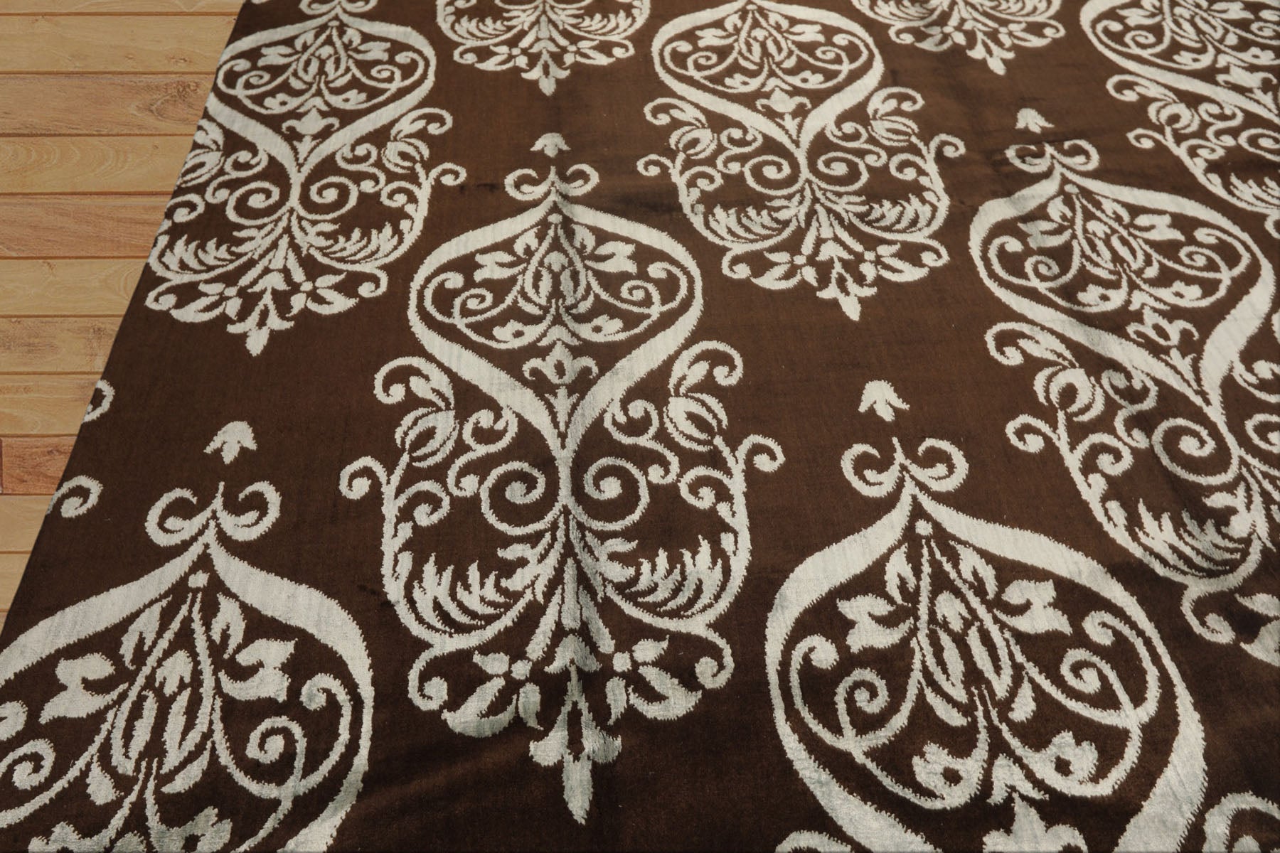 8x10 Chocolate, Slate, Color Hand Loomed Indo Tibetan Wool & Bamboo Silk Transitional Oriental Rug