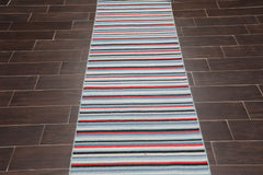 Runner Blue, Black, Terracotta Color Hand Woven Striped 100% Wool Traditional Oriental Rug