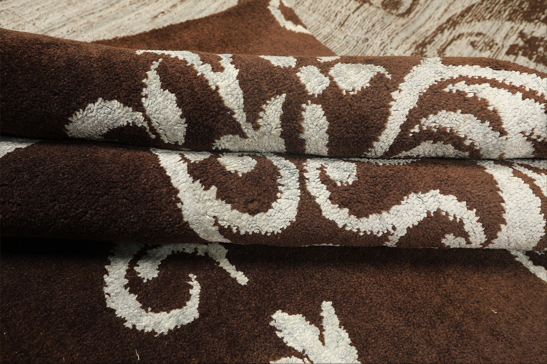 8x10 Chocolate, Slate, Color Hand Loomed Indo Tibetan Wool & Bamboo Silk Transitional Oriental Rug