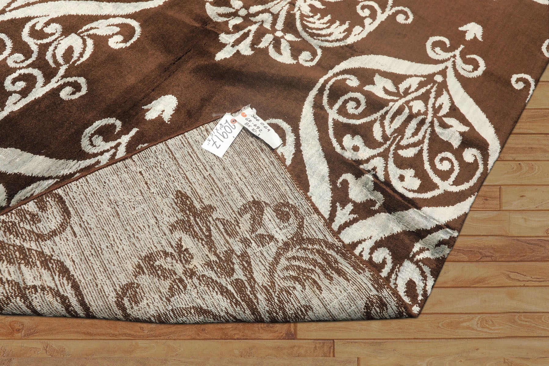 8x10 Chocolate, Slate, Color Hand Loomed Indo Tibetan Wool & Bamboo Silk Transitional Oriental Rug
