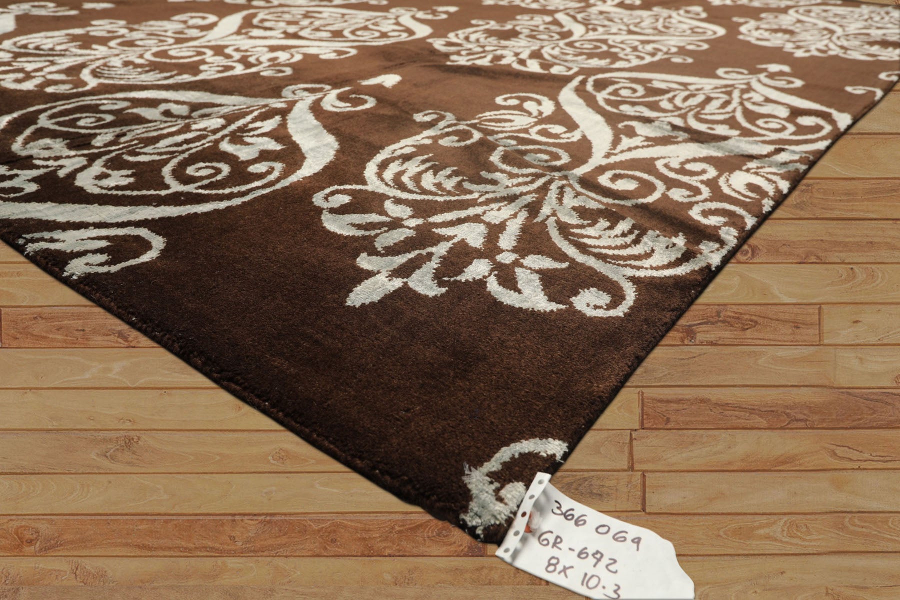 8x10 Chocolate, Slate, Color Hand Loomed Indo Tibetan Wool & Bamboo Silk Transitional Oriental Rug