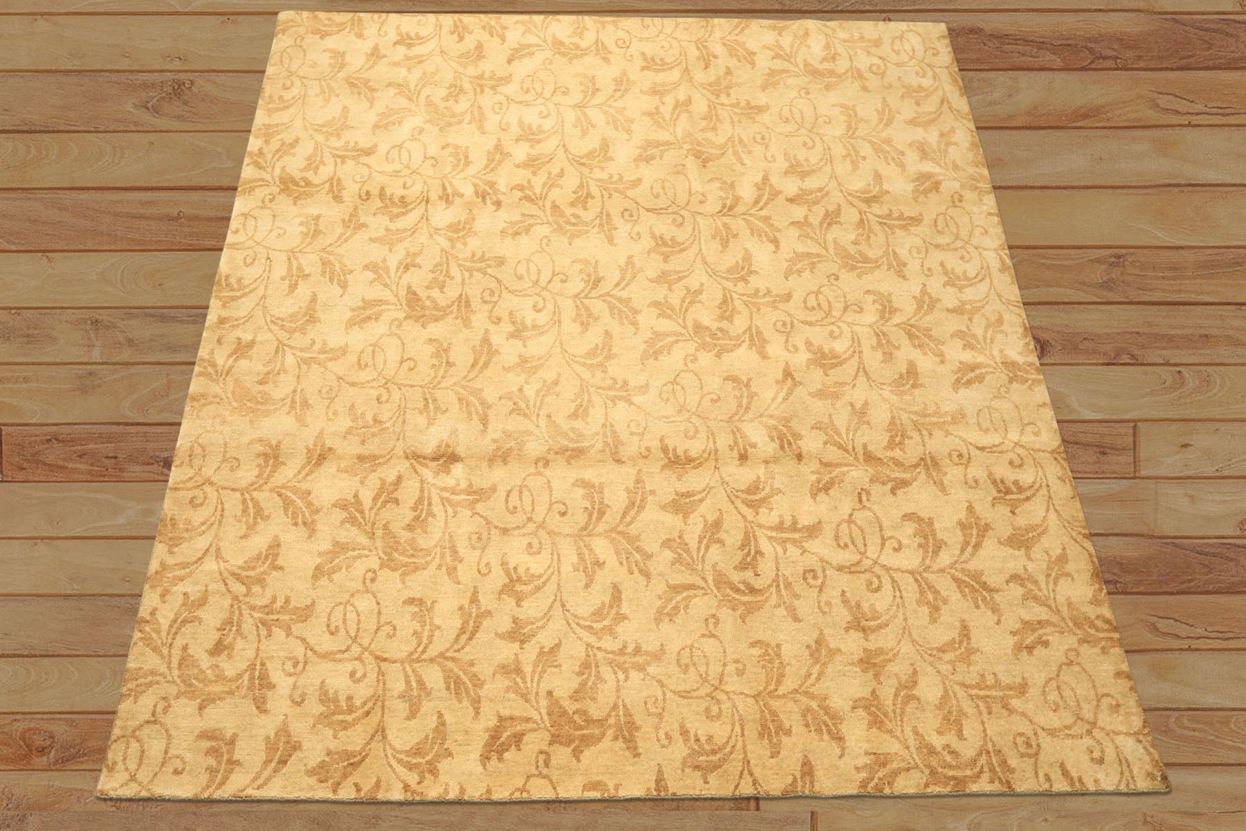 8' Square Tone on Tone Gold, , Color Hand Knotted Tibetan Wool Transitional Oriental Rug