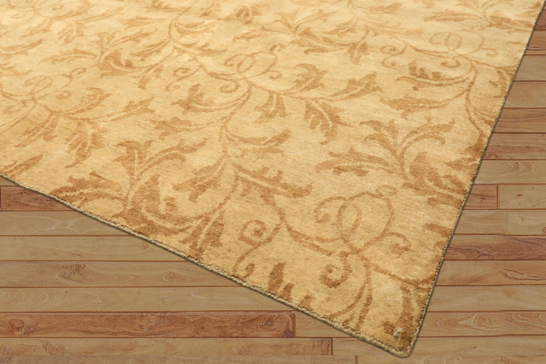 8' Square Tone on Tone Gold, , Color Hand Knotted Tibetan Wool Transitional Oriental Rug