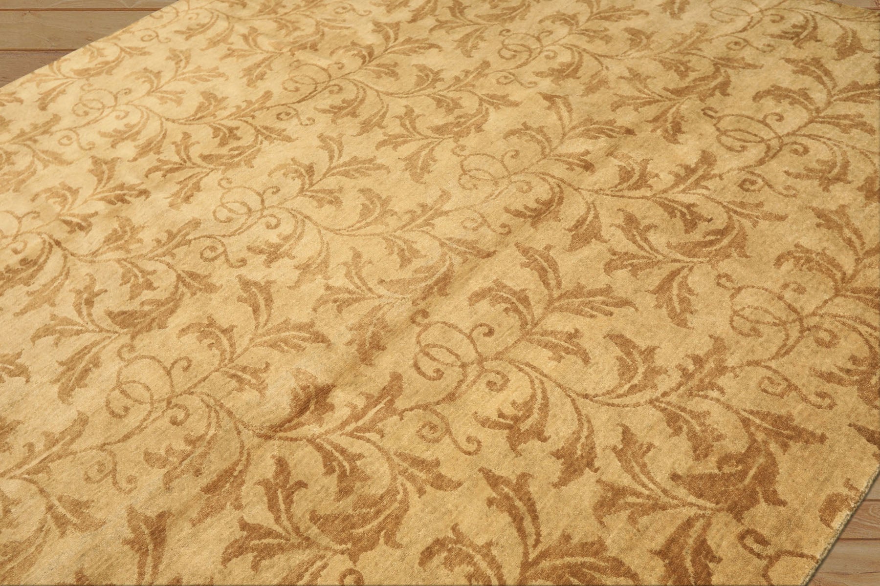 8' Square Tone on Tone Gold, , Color Hand Knotted Tibetan Wool Transitional Oriental Rug
