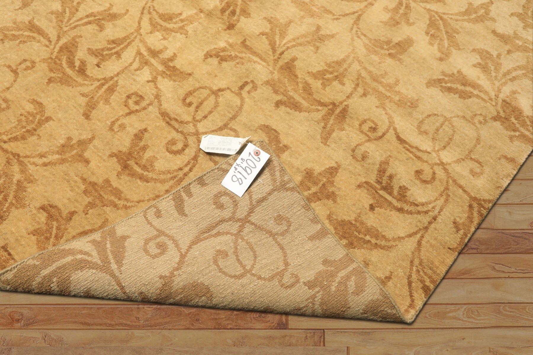 8' Square Tone on Tone Gold, , Color Hand Knotted Tibetan Wool Transitional Oriental Rug