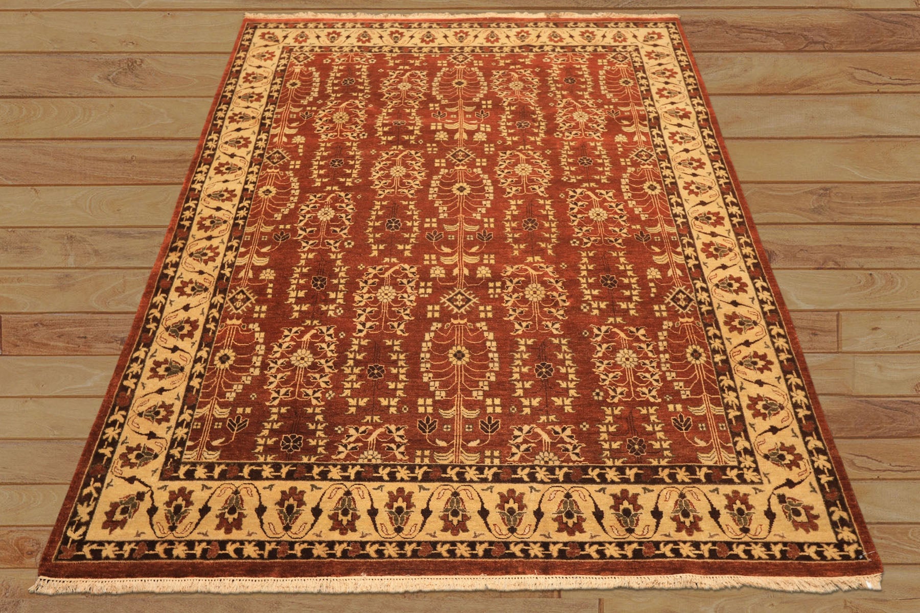 8x10 Rust, Beige, Light Gold Color Hand Knotted Agra Wool Traditional Oriental Rug