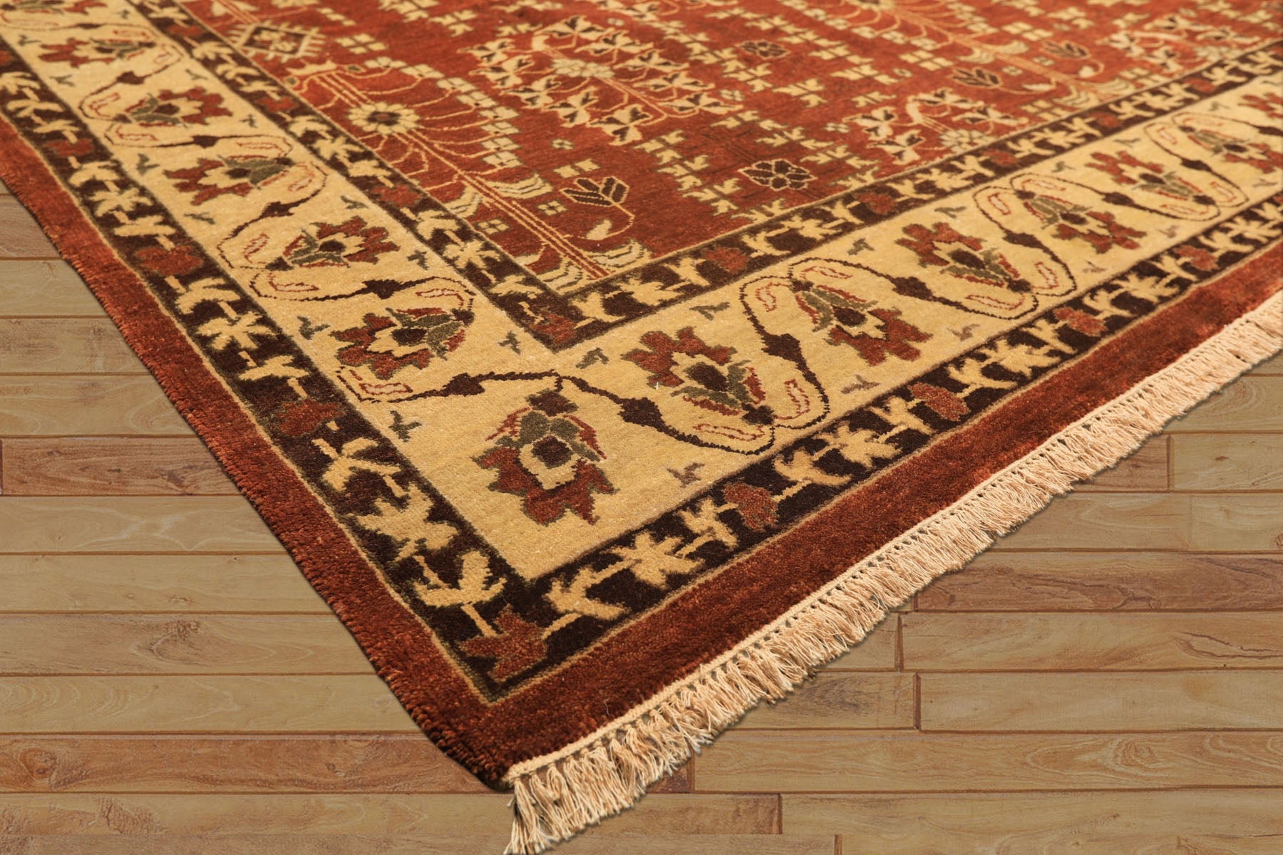 8x10 Rust, Beige, Light Gold Color Hand Knotted Agra Wool Traditional Oriental Rug