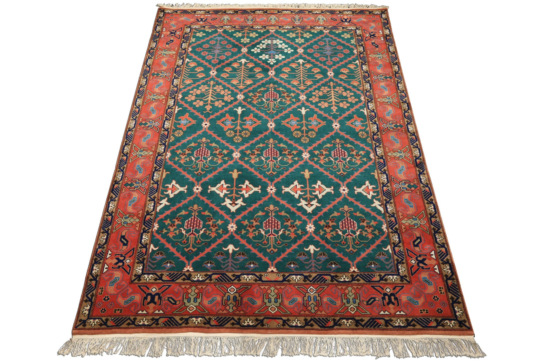 6x9 Turquoise, Orange, Ivory Color Hand Knotted Herati Bidjar New Zealand Wool Traditional Oriental Rug