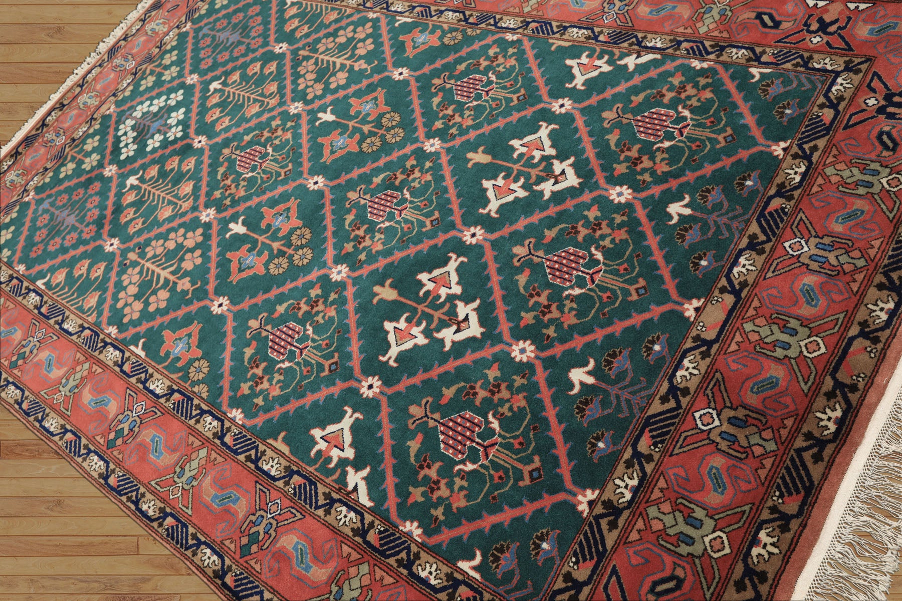 6x9 Turquoise, Orange, Ivory Color Hand Knotted Herati Bidjar New Zealand Wool Traditional Oriental Rug