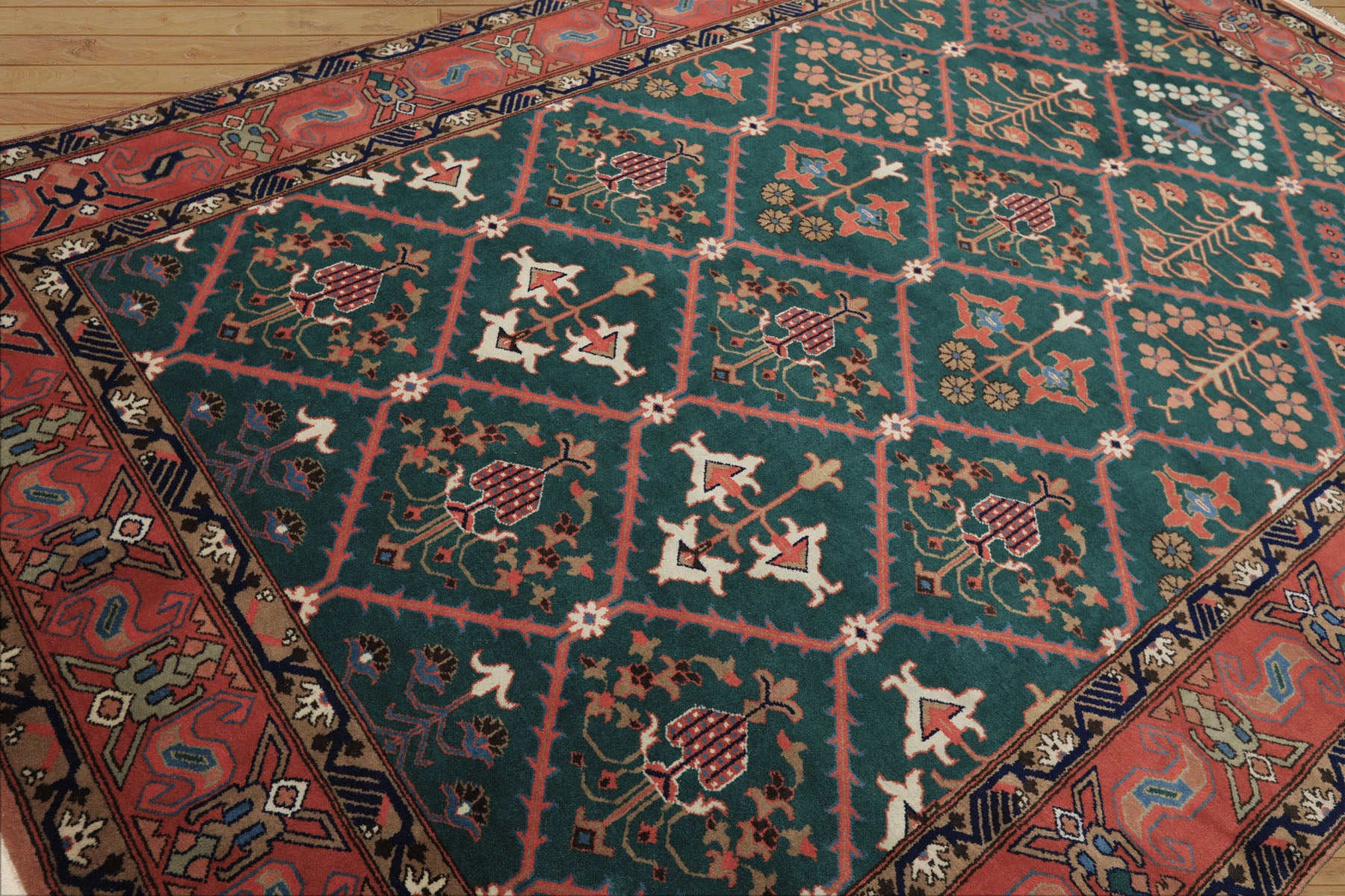 6x9 Turquoise, Orange, Ivory Color Hand Knotted Herati Bidjar New Zealand Wool Traditional Oriental Rug
