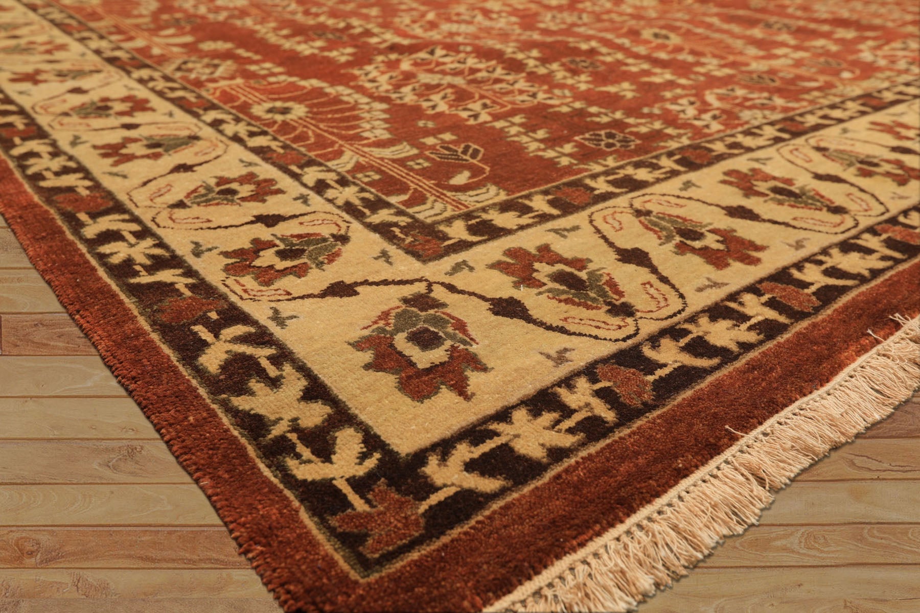 8x10 Rust, Beige, Light Gold Color Hand Knotted Agra Wool Traditional Oriental Rug