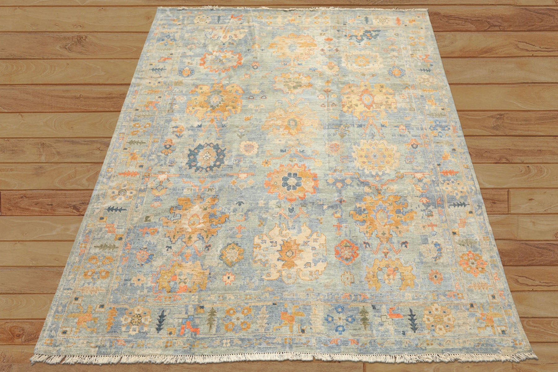 8x10 Blue, Aqua, Gold Color Hand Knotted Oushak Wool Modern & Contemporay Oriental Rug