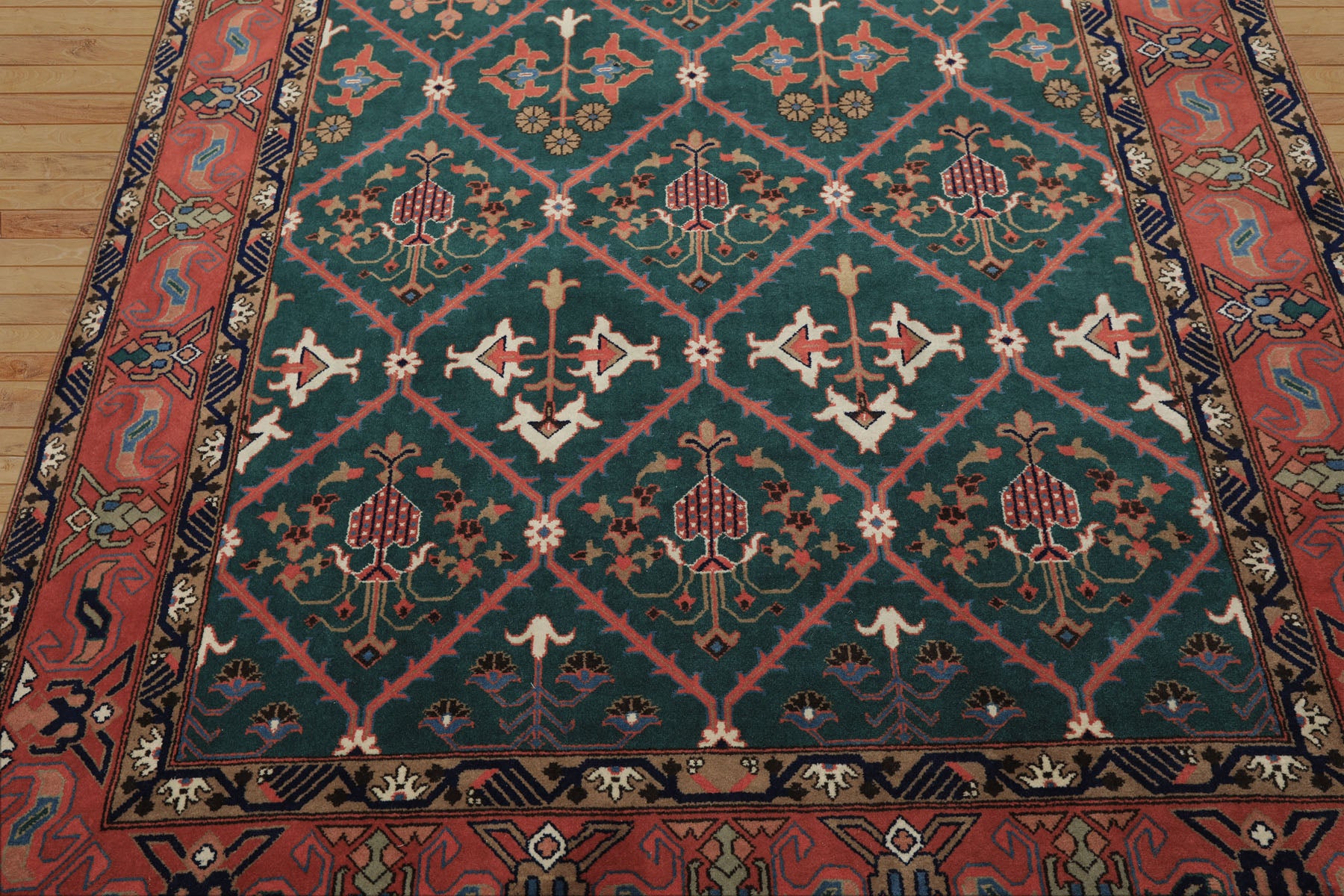 6x9 Turquoise, Orange, Ivory Color Hand Knotted Herati Bidjar New Zealand Wool Traditional Oriental Rug