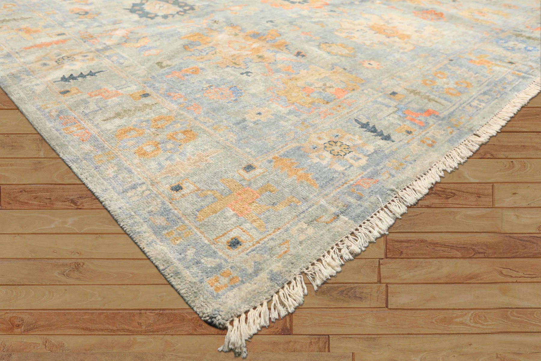 8x10 Blue, Aqua, Gold Color Hand Knotted Oushak Wool Modern & Contemporay Oriental Rug