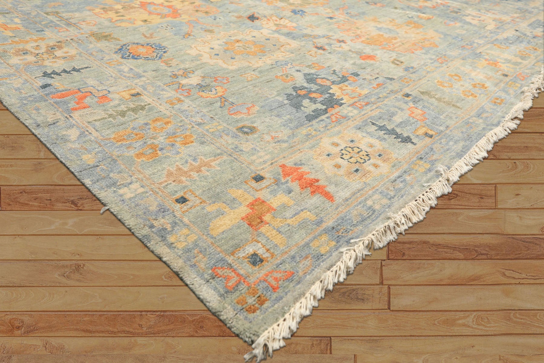 8x10 Blue, Aqua, Gold Color Hand Knotted Oushak Wool Modern & Contemporay Oriental Rug