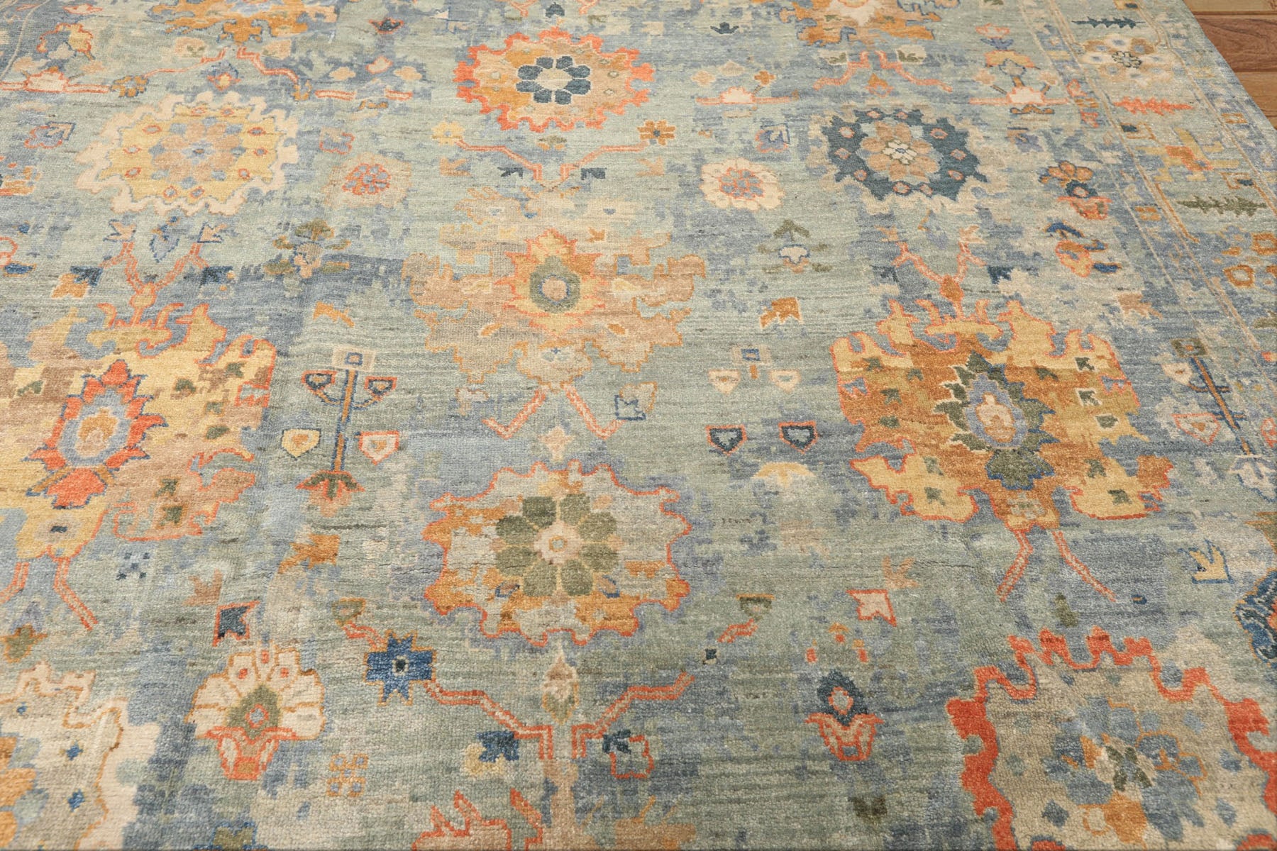 8x10 Blue, Aqua, Gold Color Hand Knotted Oushak Wool Modern & Contemporay Oriental Rug