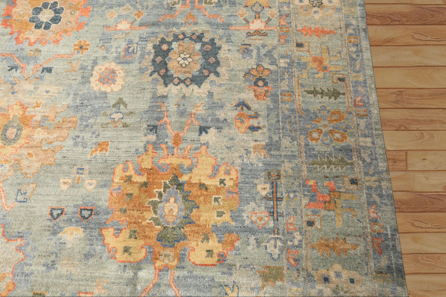 8x10 Blue, Aqua, Gold Color Hand Knotted Oushak Wool Modern & Contemporay Oriental Rug