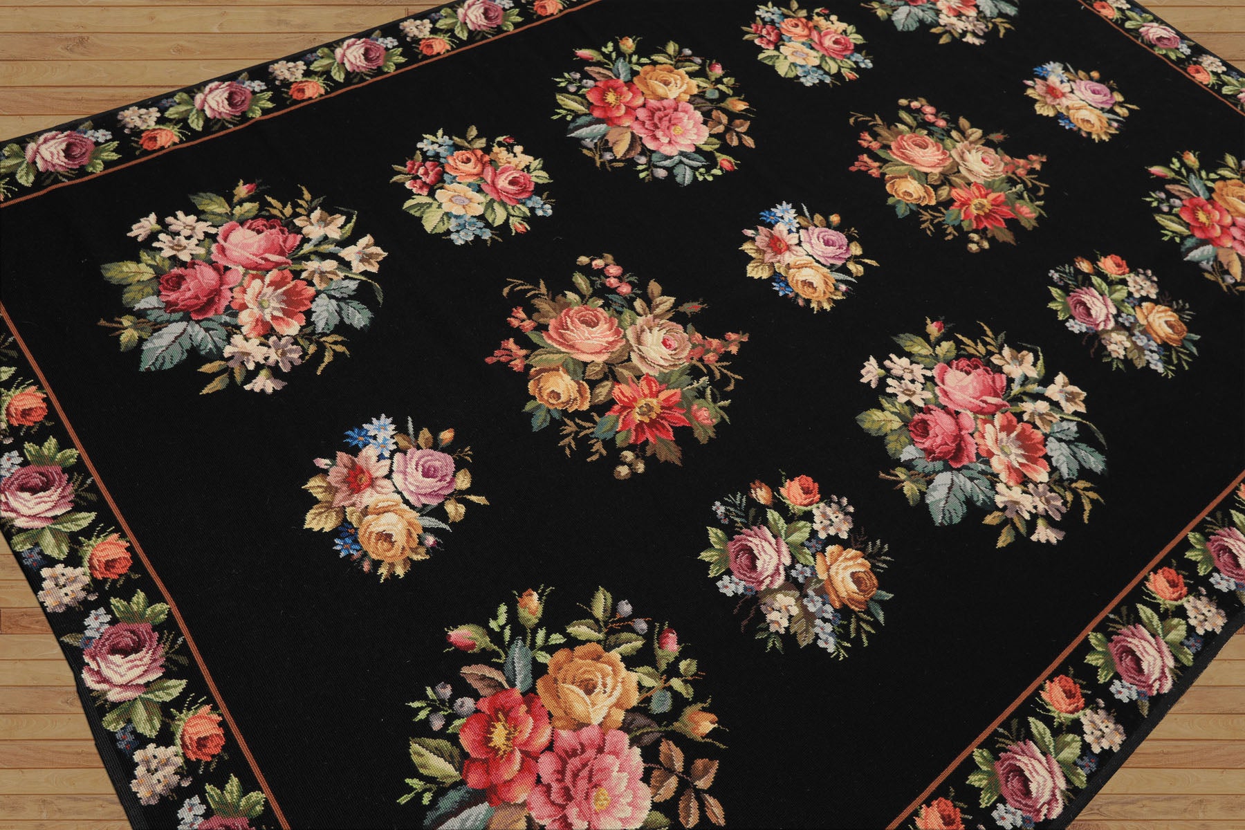6x9 Black, Ivory, red Color Hand Woven French Aubusson Needlepoint Wool Traditional Oriental Rug