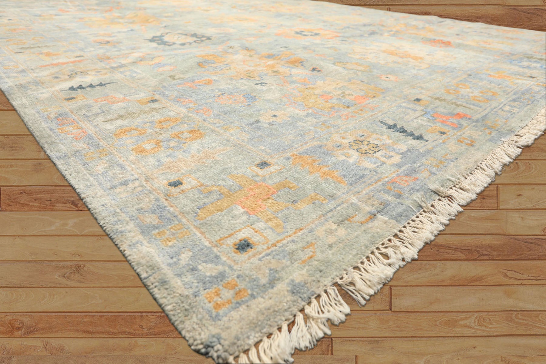 8x10 Blue, Aqua, Gold Color Hand Knotted Oushak Wool Modern & Contemporay Oriental Rug