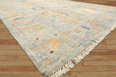 8x10 Blue, Aqua, Gold Color Hand Knotted Oushak Wool Modern & Contemporay Oriental Rug