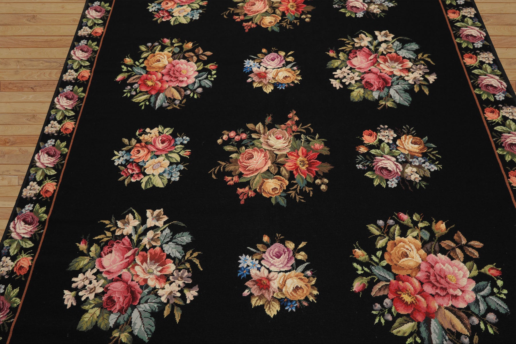 6x9 Black, Ivory, red Color Hand Woven French Aubusson Needlepoint Wool Traditional Oriental Rug