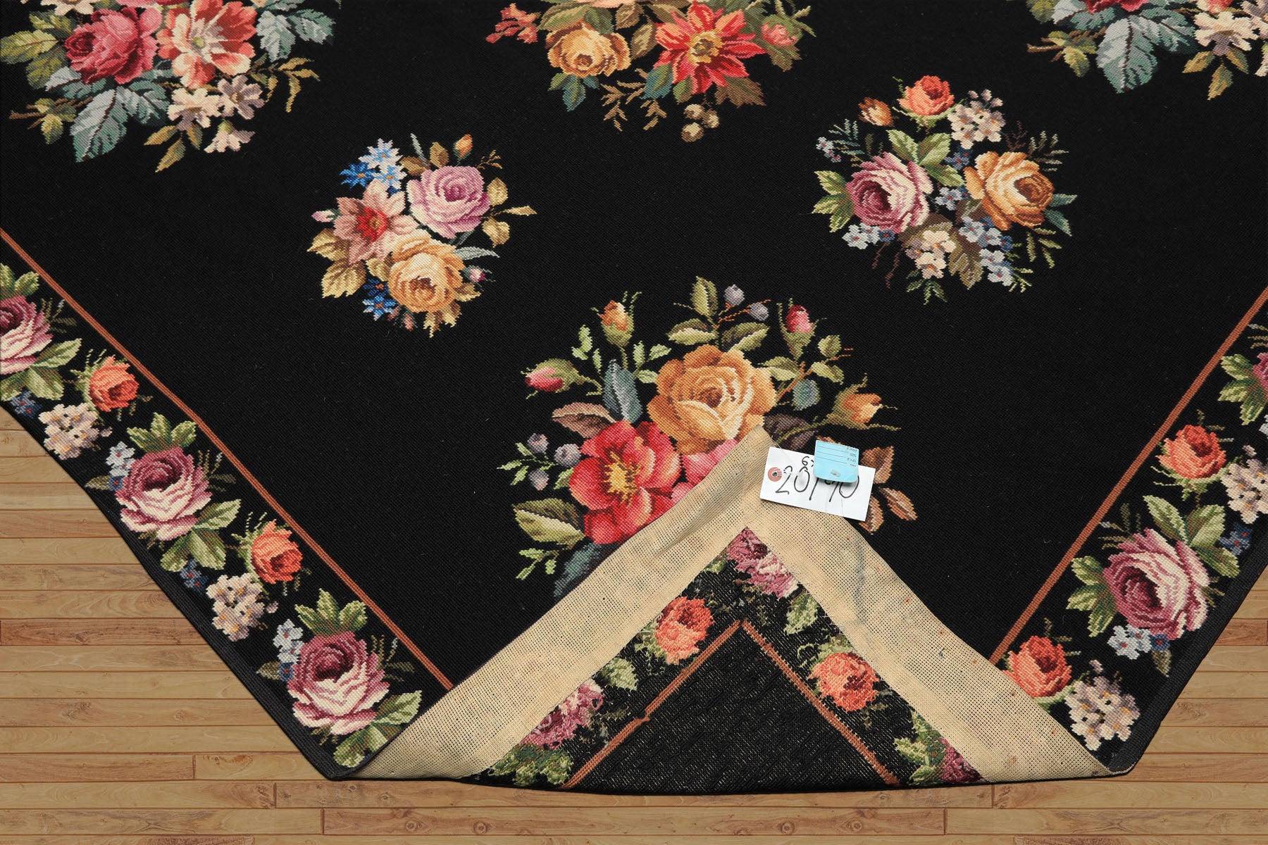 6x9 Black, Ivory, red Color Hand Woven French Aubusson Needlepoint Wool Traditional Oriental Rug