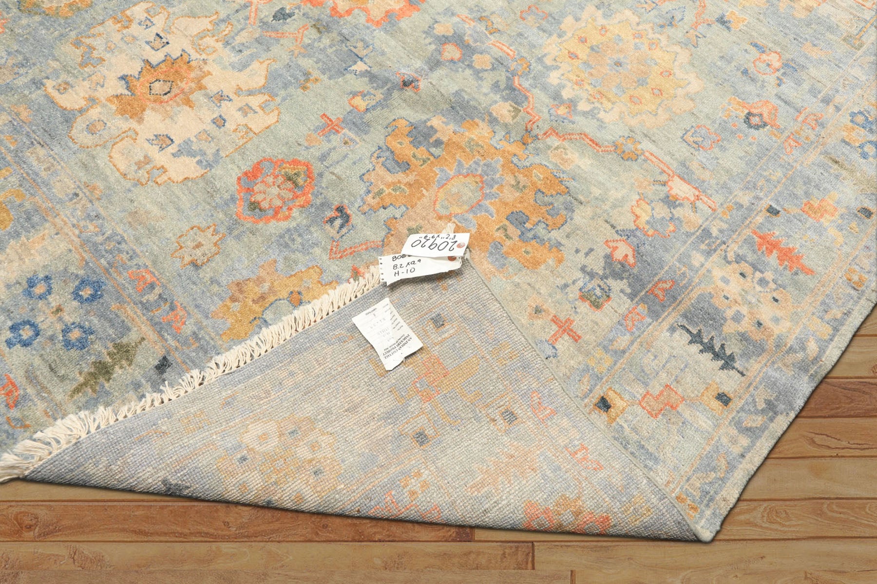 8x10 Blue, Aqua, Gold Color Hand Knotted Oushak Wool Modern & Contemporay Oriental Rug