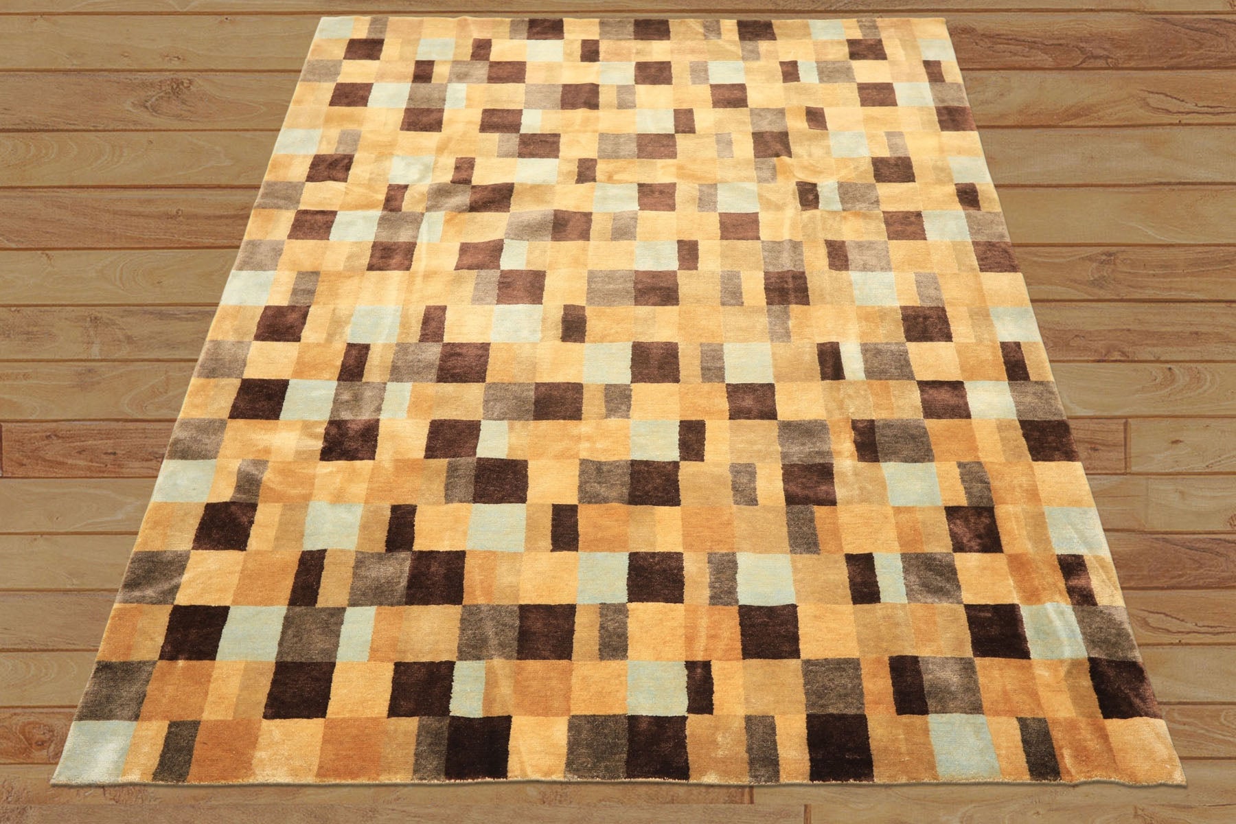 8x10 Gold, Chocolate, Aqua Color Hand Knotted Tibetan New Zealand Wool Modern & Contemporay Oriental Rug