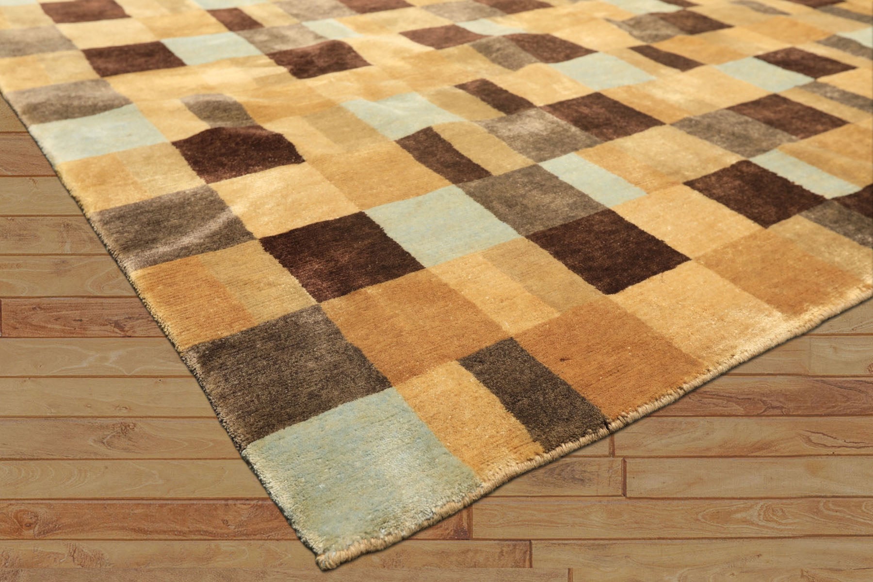 8x10 Gold, Chocolate, Aqua Color Hand Knotted Tibetan New Zealand Wool Modern & Contemporay Oriental Rug