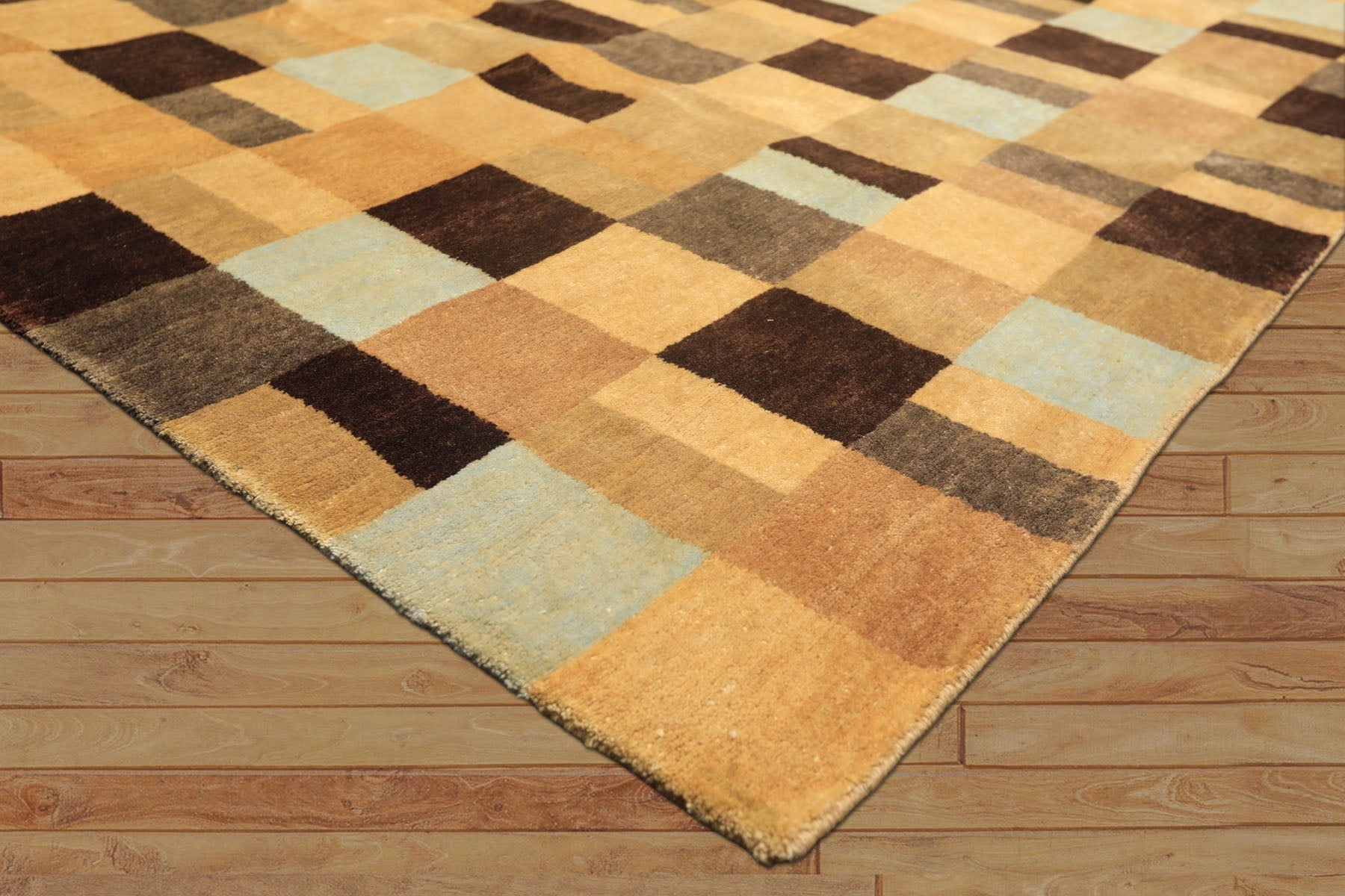 8x10 Gold, Chocolate, Aqua Color Hand Knotted Tibetan New Zealand Wool Modern & Contemporay Oriental Rug