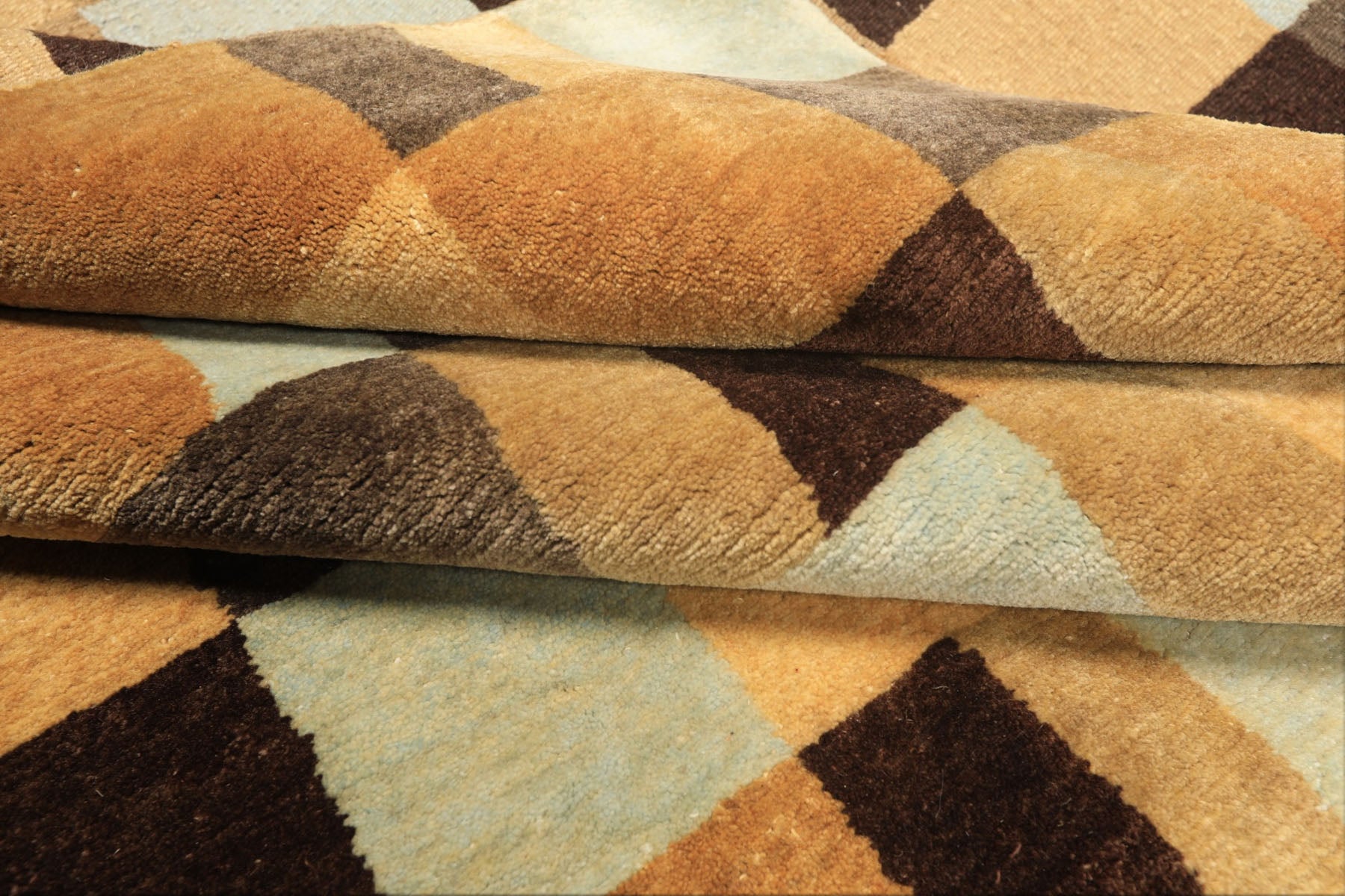 8x10 Gold, Chocolate, Aqua Color Hand Knotted Tibetan New Zealand Wool Modern & Contemporay Oriental Rug