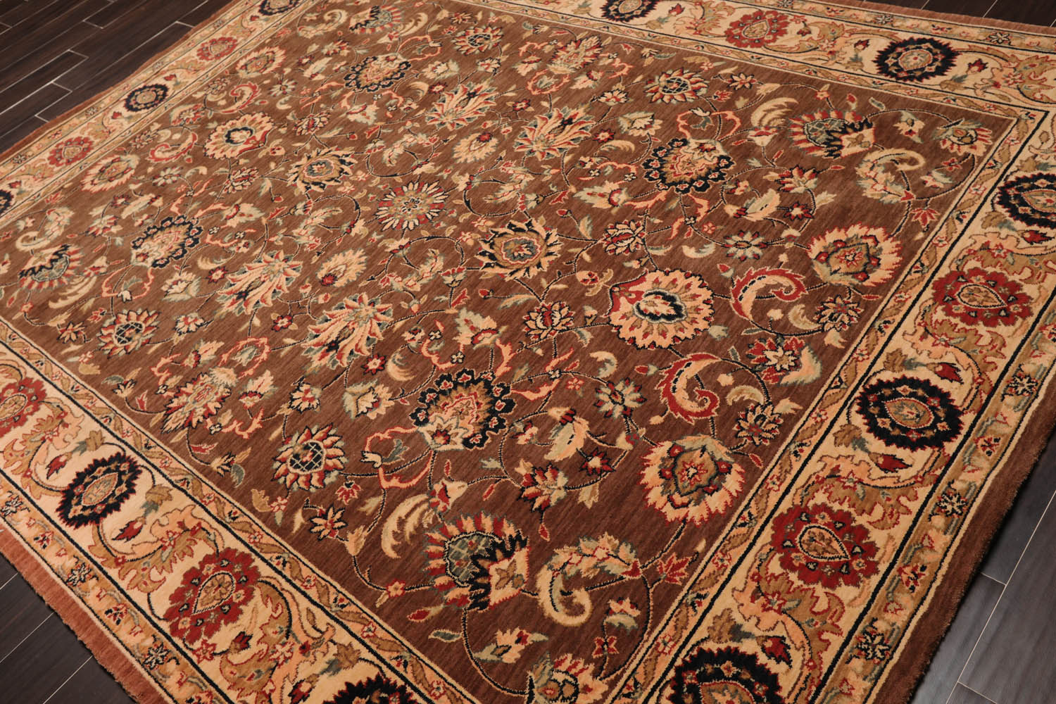8x10 Brown, Champagne, Black Color Machine Made All-Over 100% Wool Traditional Oriental Rug