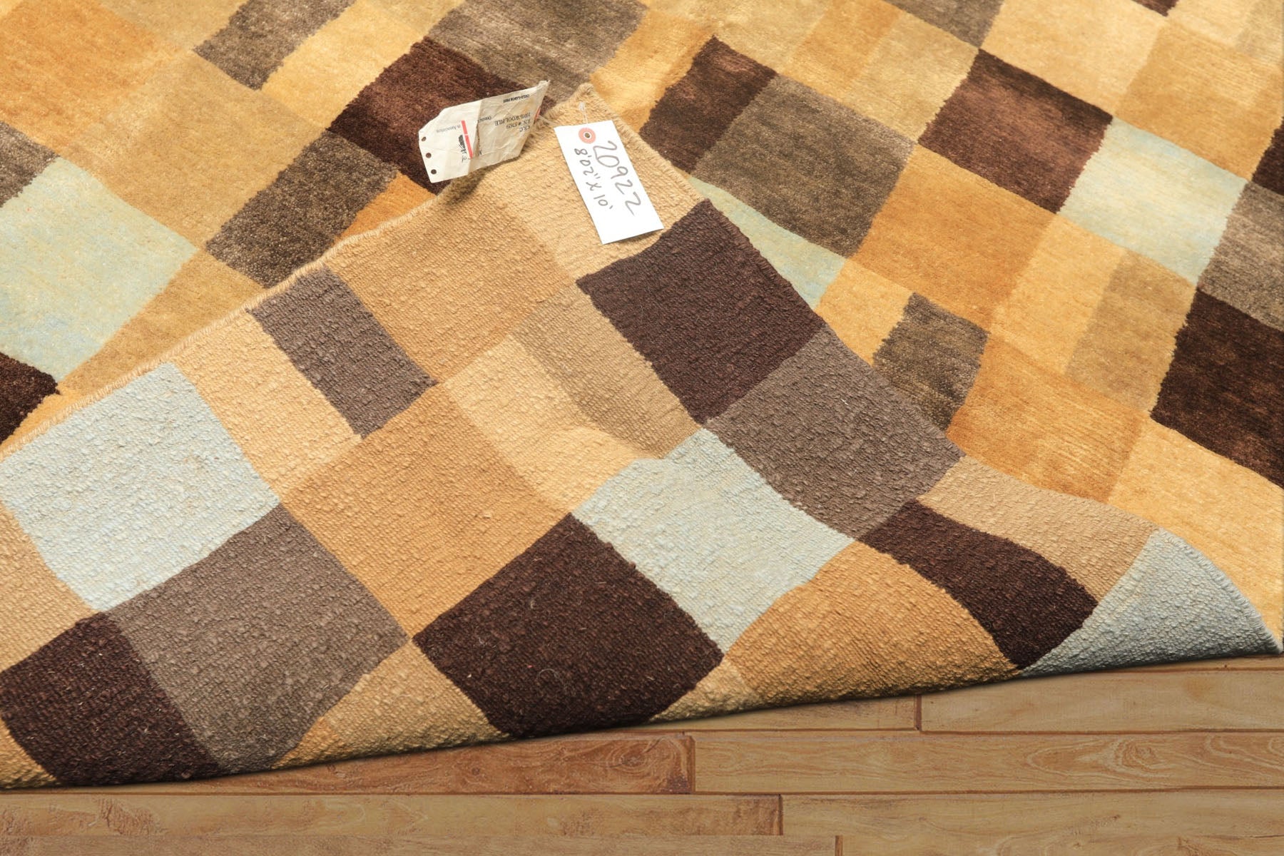 8x10 Gold, Chocolate, Aqua Color Hand Knotted Tibetan New Zealand Wool Modern & Contemporay Oriental Rug
