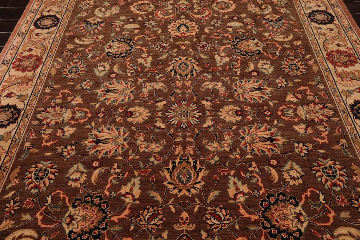 8x10 Brown, Champagne, Black Color Machine Made All-Over 100% Wool Traditional Oriental Rug