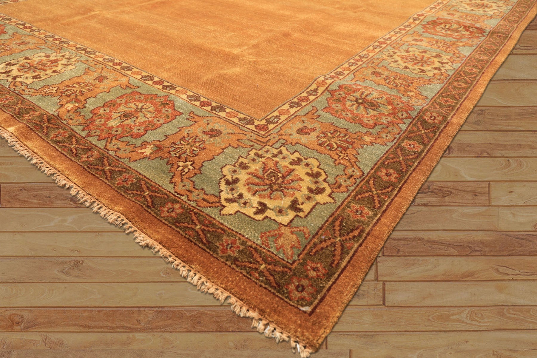 8x10 Caramel, Turquoise, Brown Color Hand Knotted Jaipur Wool Traditional Oriental Rug