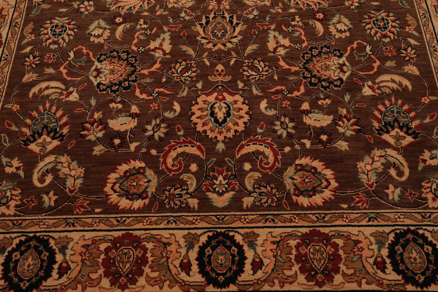 8x10 Brown, Champagne, Black Color Machine Made All-Over 100% Wool Traditional Oriental Rug
