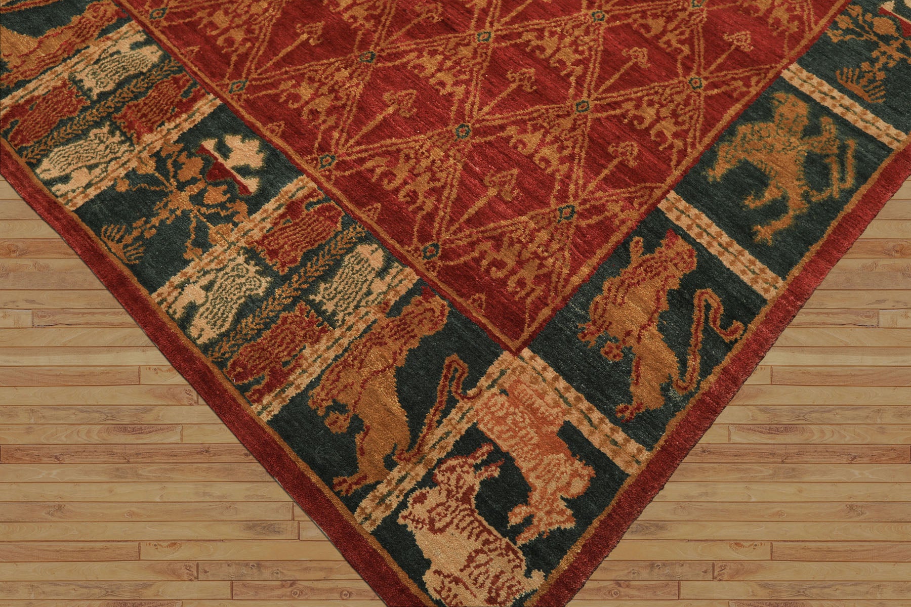 6x9 Rusty Red, Teal, Ivory Color Hand Knotted Tibetan Wool Arts & Crafts Oriental Rug