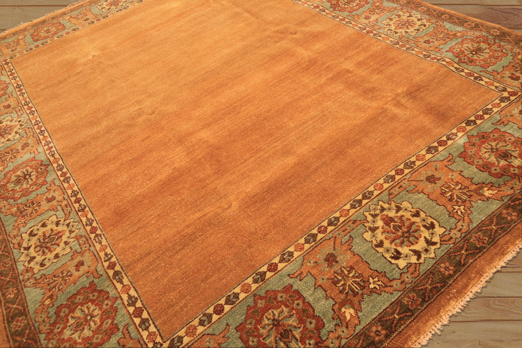 8x10 Caramel, Turquoise, Brown Color Hand Knotted Jaipur Wool Traditional Oriental Rug