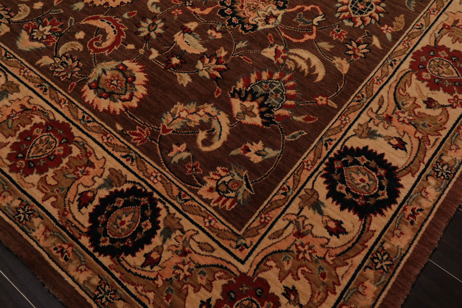 8x10 Brown, Champagne, Black Color Machine Made All-Over 100% Wool Traditional Oriental Rug