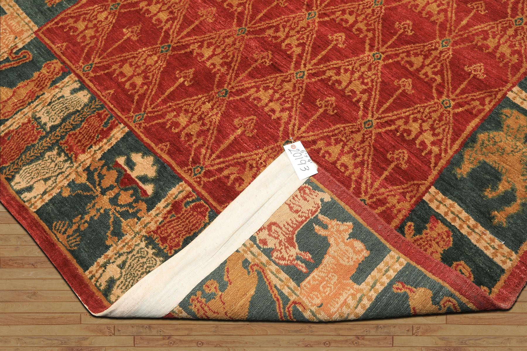 6x9 Rusty Red, Teal, Ivory Color Hand Knotted Tibetan Wool Arts & Crafts Oriental Rug